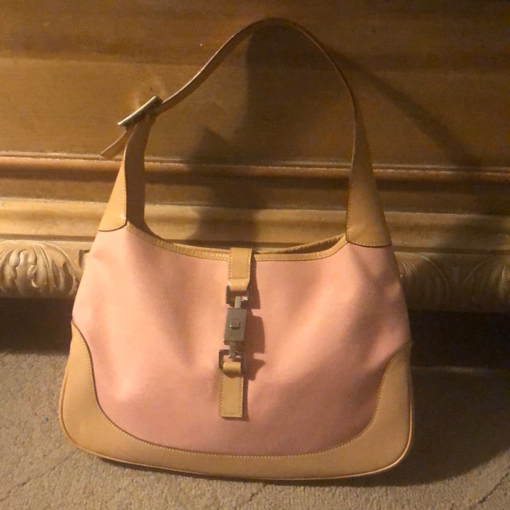 GUCCI Pink Canvas/Beige Suede JackieO Shldr Bag